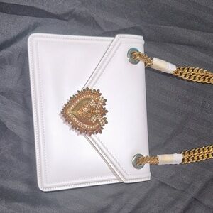 White Designer Shoulder Bag with Gold Accents
